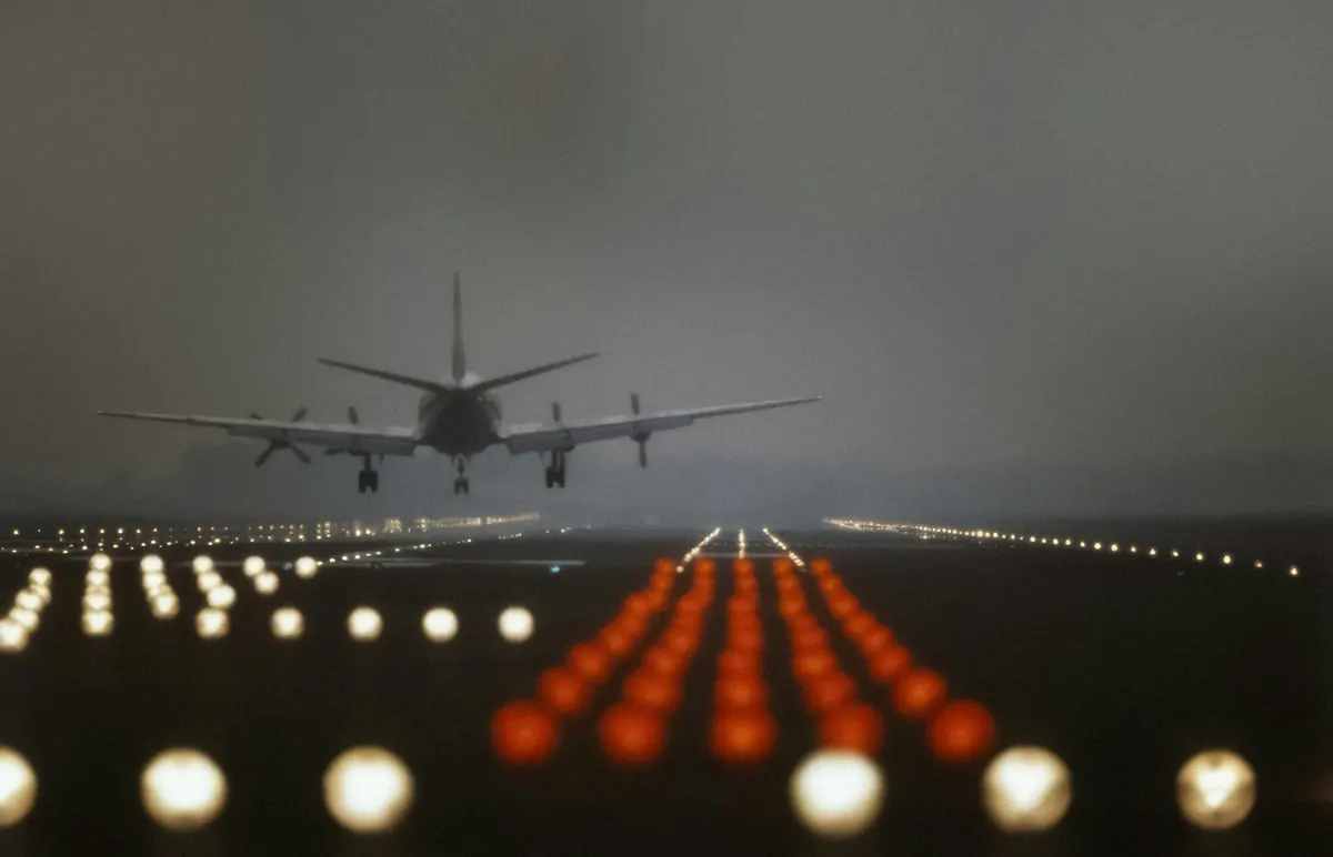Runway approach lights at night
